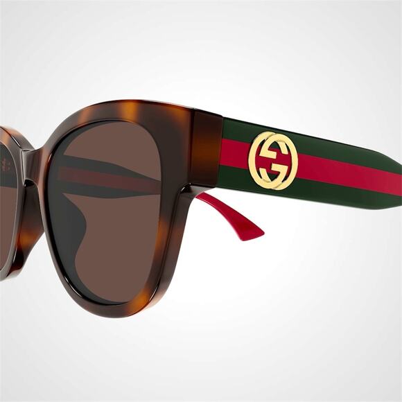 New GUCCI Sunglasses Brown Cat Eye Round Red Green Web Arms Gold GG Womens